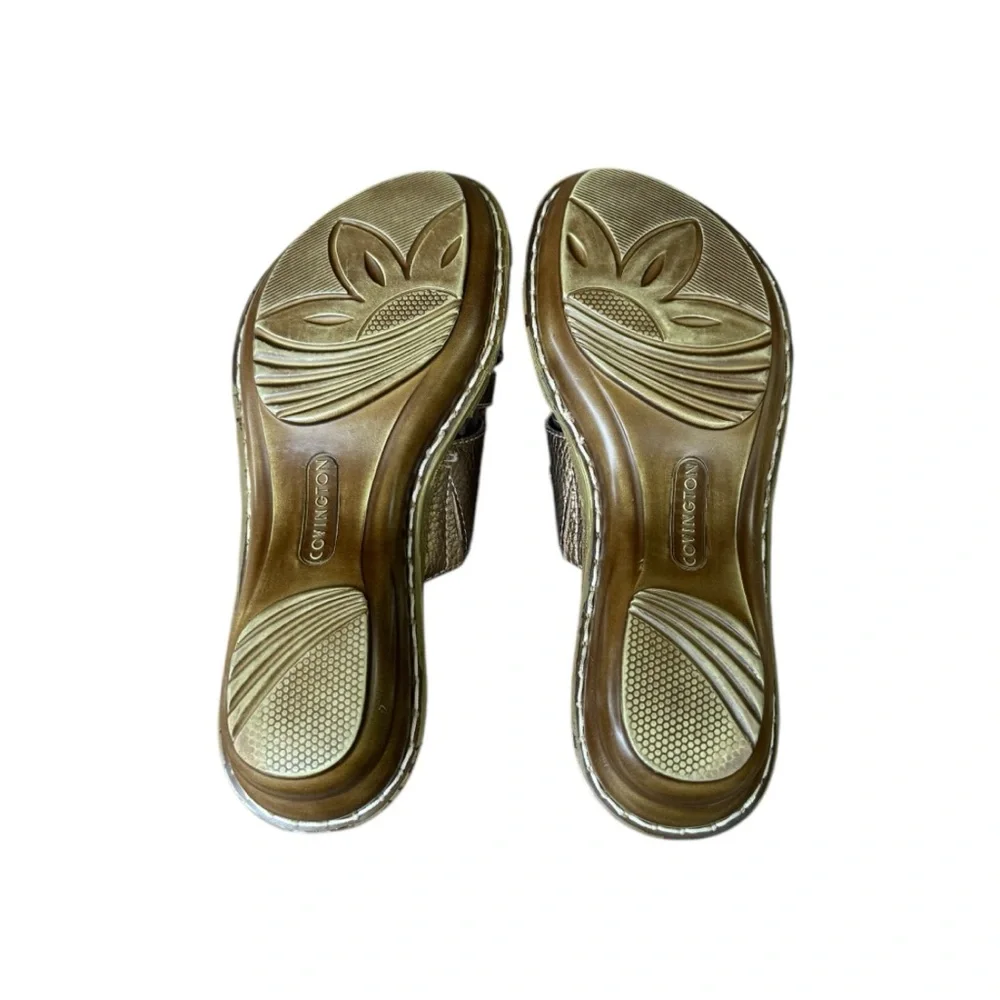 Covington Women's Bronze Slip-On Leather Wedge Sandals Size 7